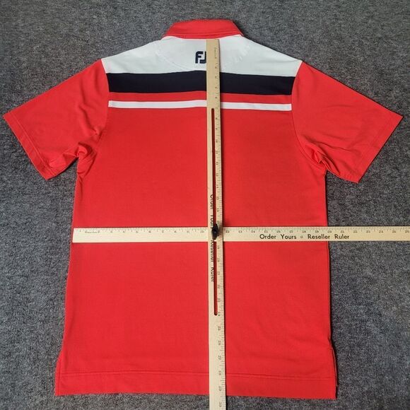 Footjoy Lisle Men's Golf Polo Size S Color Block Red Blue White Chest Striped - Picture 7 of 9